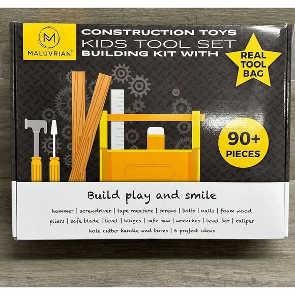 Maluvrian Construction Toys Kids Tool Set Building Kit with Real Tool Bag 90Pcs - Picture 1 of 10